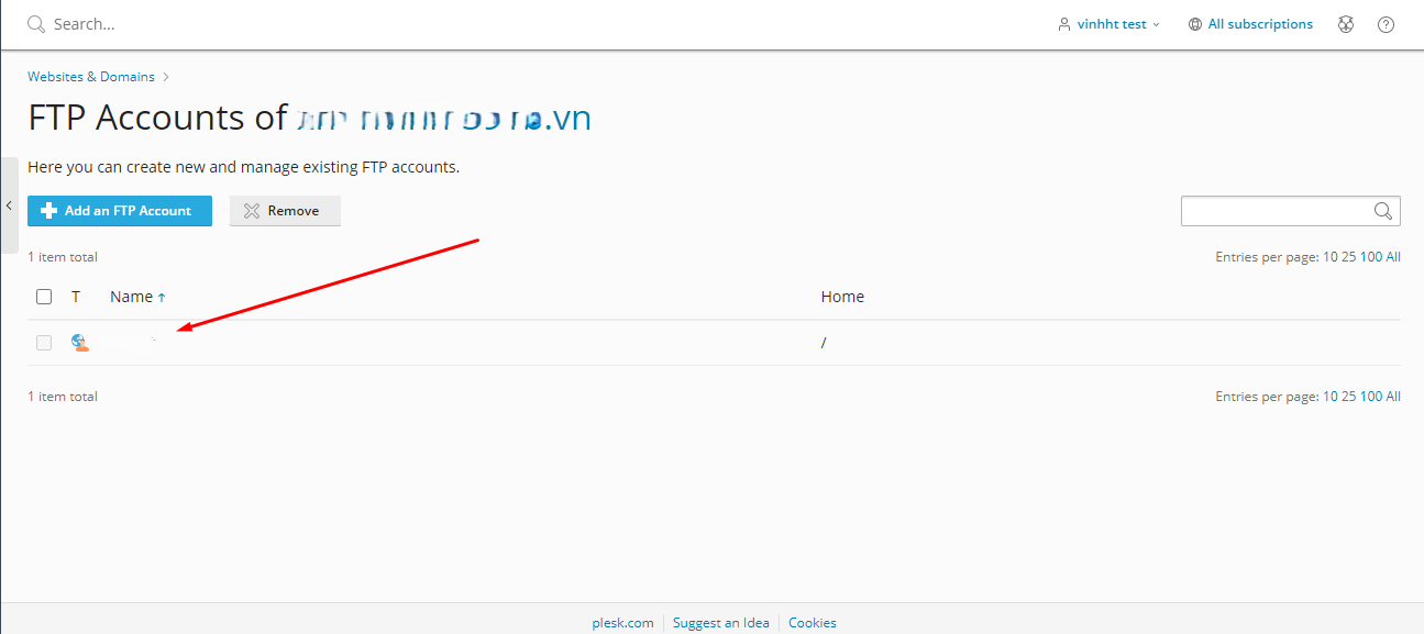 Danh sách tài khoản FTP có sẵn trên hosting Plesk